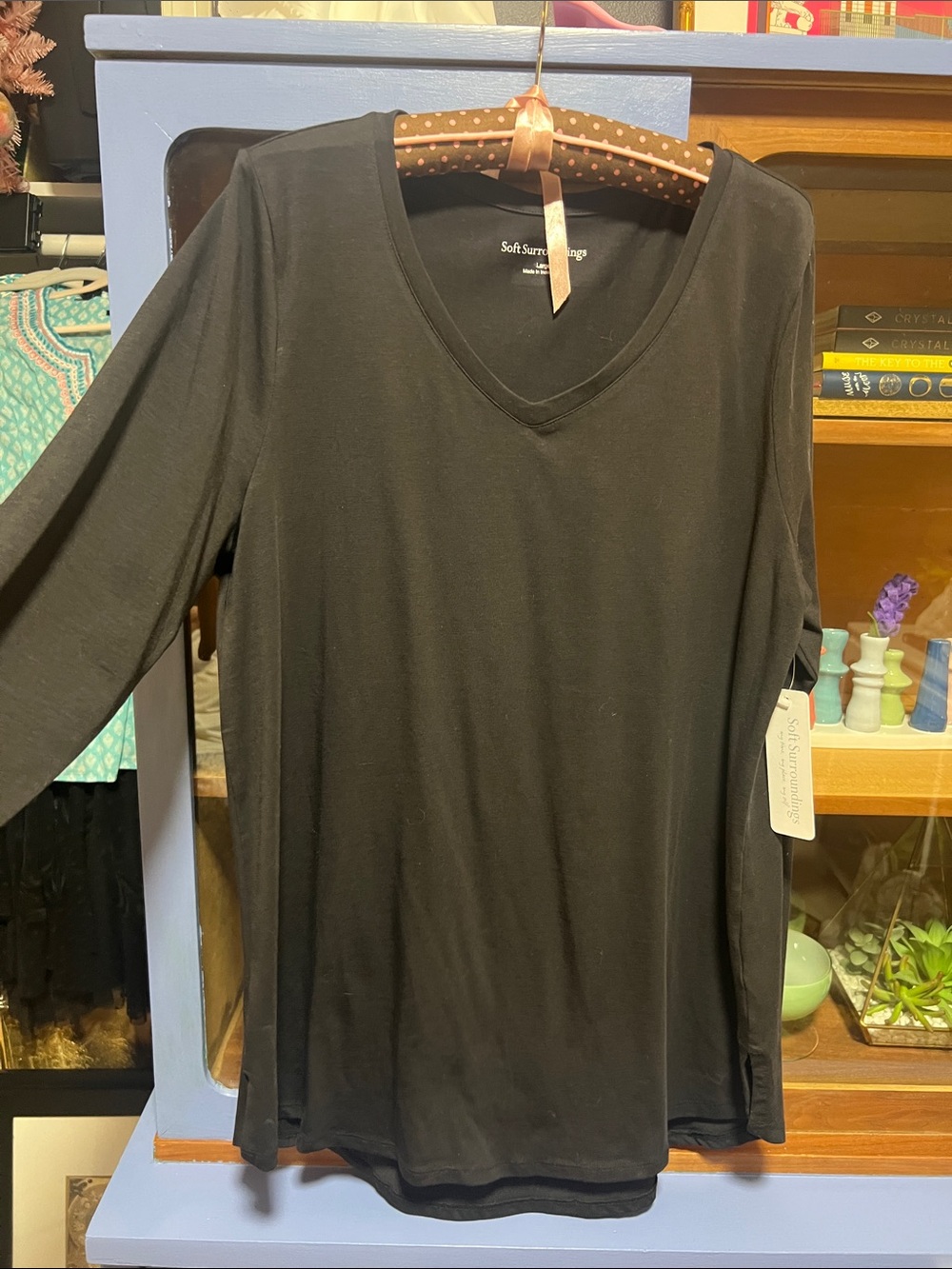 Soft Surroundings Black V-Neck Long Sleeve Tee